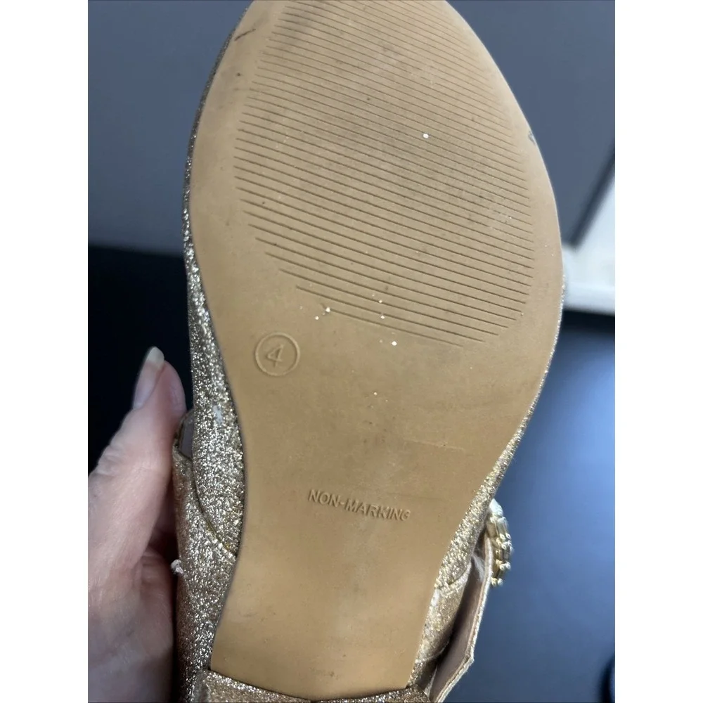 Girls  Size 4‎ Nina Gold Bling Shoes Wedding Dance Pageant Block Heel Rhinestone